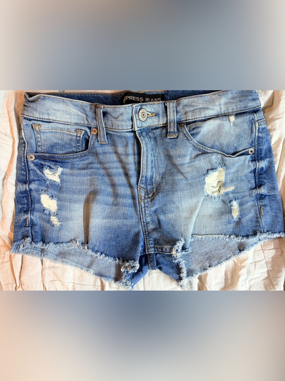 Express Women's Light Wash Distressed Denim Shorts